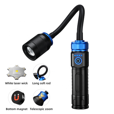 2026 Cross-border Magnetic Working Lamp, Multi-angle Bend, Car Inspection Lamp, USB Charging, White Laser Zoom Flashlight