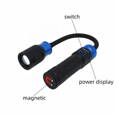 2026 Cross-border Magnetic Working Lamp, Multi-angle Bend, Car Inspection Lamp, USB Charging, White Laser Zoom Flashlight