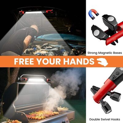 LED Magnetic Tape Double Hook Foldable Rotating Work Lamp Outdoor COB Flashlight Charging Long-lasting Emergency Light