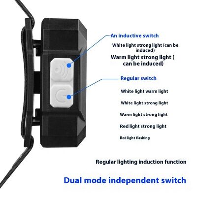 Dual Light Source LED Headlamp with Yellow & White Light Built-in USB Charging Lithium Battery Wave Induction Night Fishing Tool