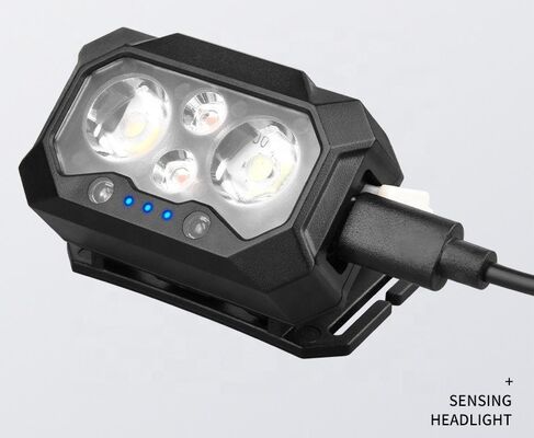 Dual Light Source LED Headlamp with Yellow & White Light Built-in USB Charging Lithium Battery Wave Induction Night Fishing Tool
