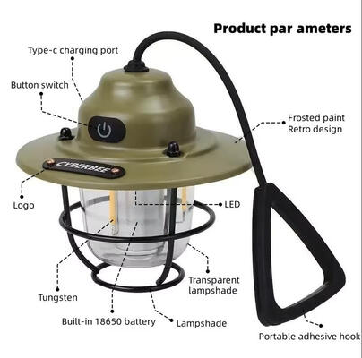 Source Factory Wholesale New Outdoor Portable Hanging Light Waterproof USB Rechargeable Lantern LED Camping Tent Lamp
