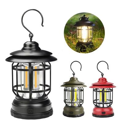 2024 Hot Selling Outdoor Camping Tent Lamp Multifunctional Retro Hanging Horse Lamp Cob Emergency Dry Battery Portable Lamp