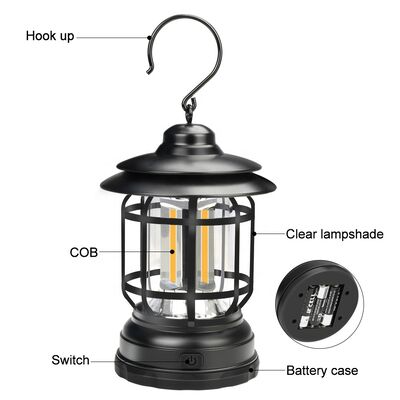 2024 Hot Selling Outdoor Camping Tent Lamp Multifunctional Retro Hanging Horse Lamp Cob Emergency Dry Battery Portable Lamp