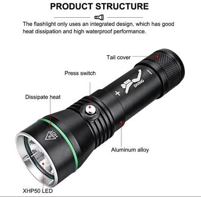 Professional Diving Flashlight 2000lumens 100M Depth Scuba Diving Torch Aluminum Alloy IP68 Waterproof Fishing LED Flashlight