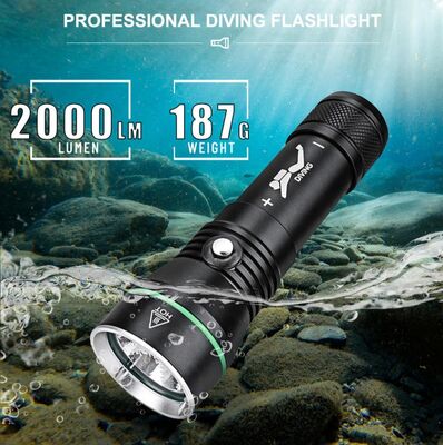Professional Diving Flashlight 2000lumens 100M Depth Scuba Diving Torch Aluminum Alloy IP68 Waterproof Fishing LED Flashlight