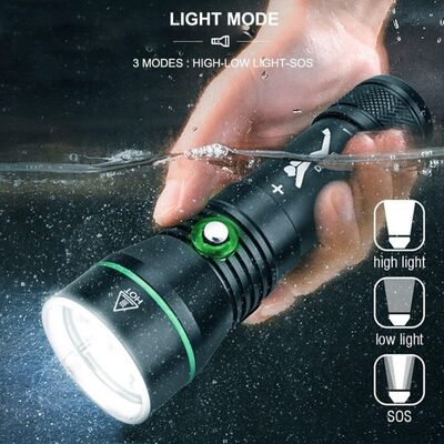 Professional Diving Flashlight 2000lumens 100M Depth Scuba Diving Torch Aluminum Alloy IP68 Waterproof Fishing LED Flashlight