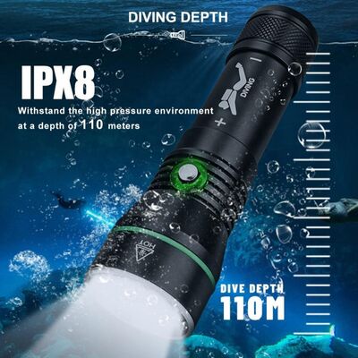 Professional Diving Flashlight 2000lumens 100M Depth Scuba Diving Torch Aluminum Alloy IP68 Waterproof Fishing LED Flashlight